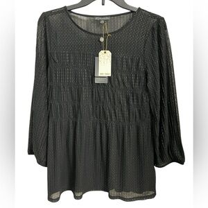 Adrianna Papell Black Smocked Blouse size Medium